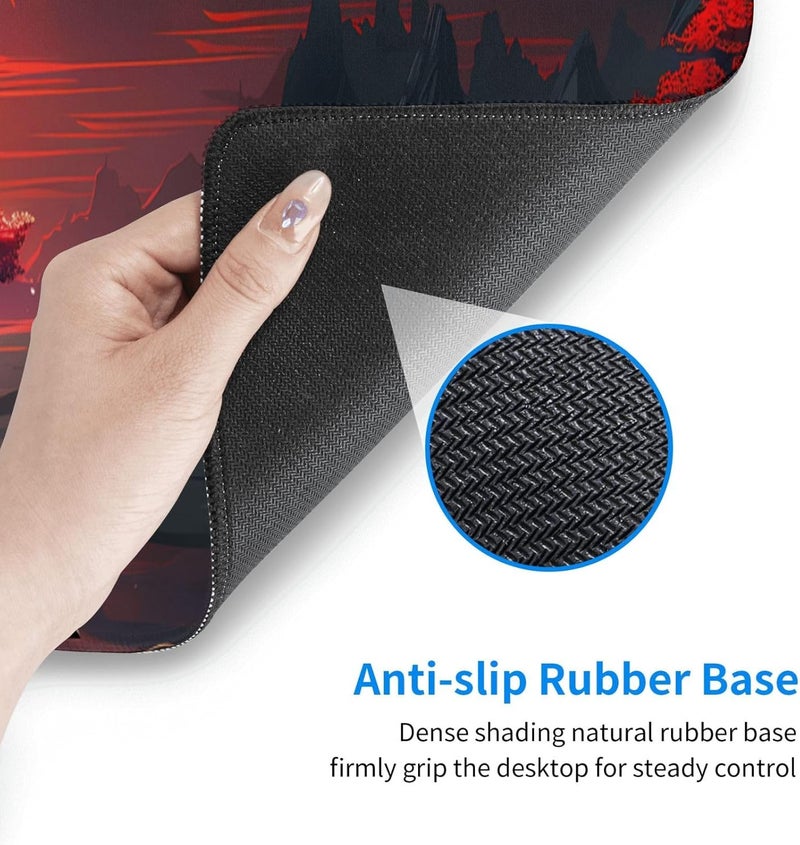 Brecoy Extended Gaming Mouse Pad, Large Desk Mat XL Anime Mouse Pad Waterproof with Stitched Edges, Non-Slip Desktop Pad for Home and Office, Level Up Your 31.5x11.8 Inch (Darkness Red Moon) - Image 5